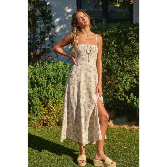 Whisper Lace Up Smocked Babydoll Dress: SPRING DITSY / FD11673-CP429