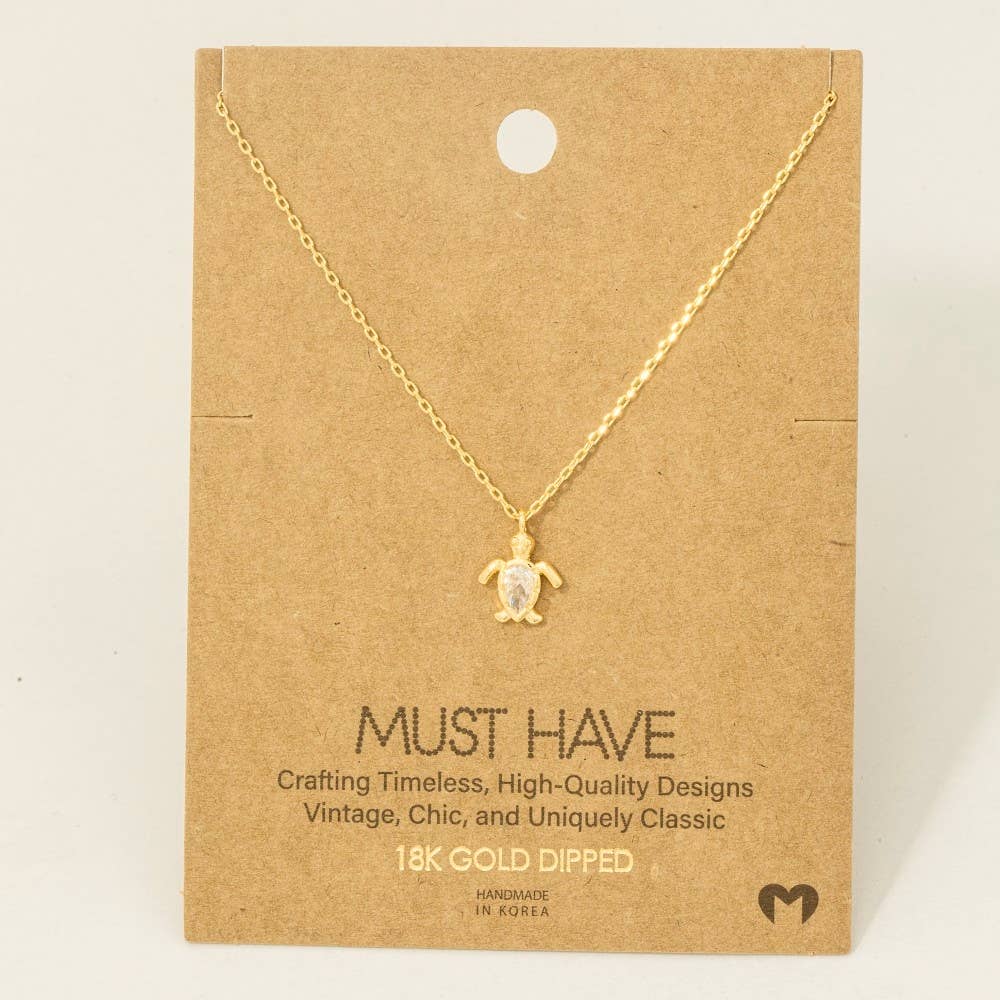 Gold Dipped Cz Turtle Pendant Necklace: G