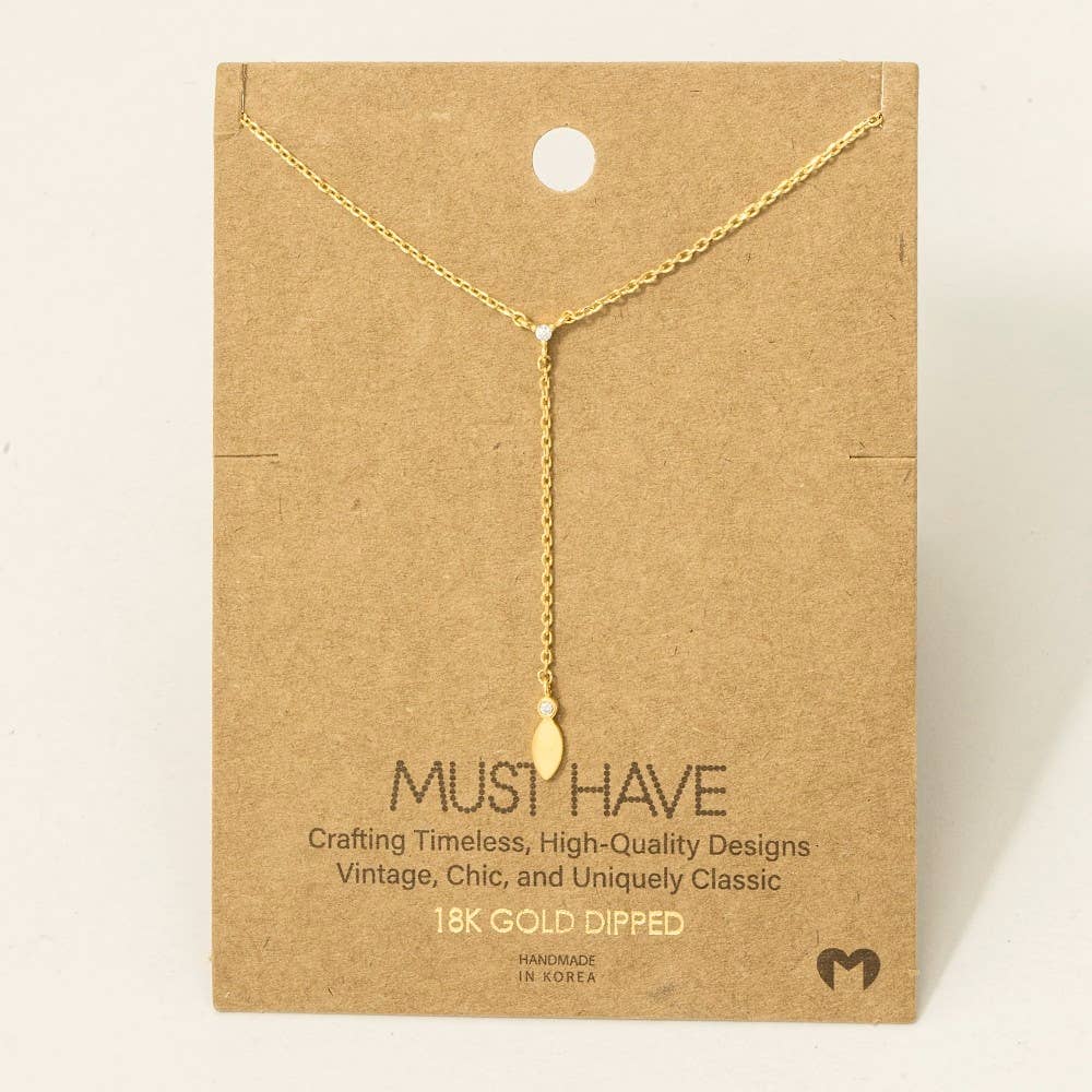 Gold Dipped Cz Lariat Chain Necklace: R