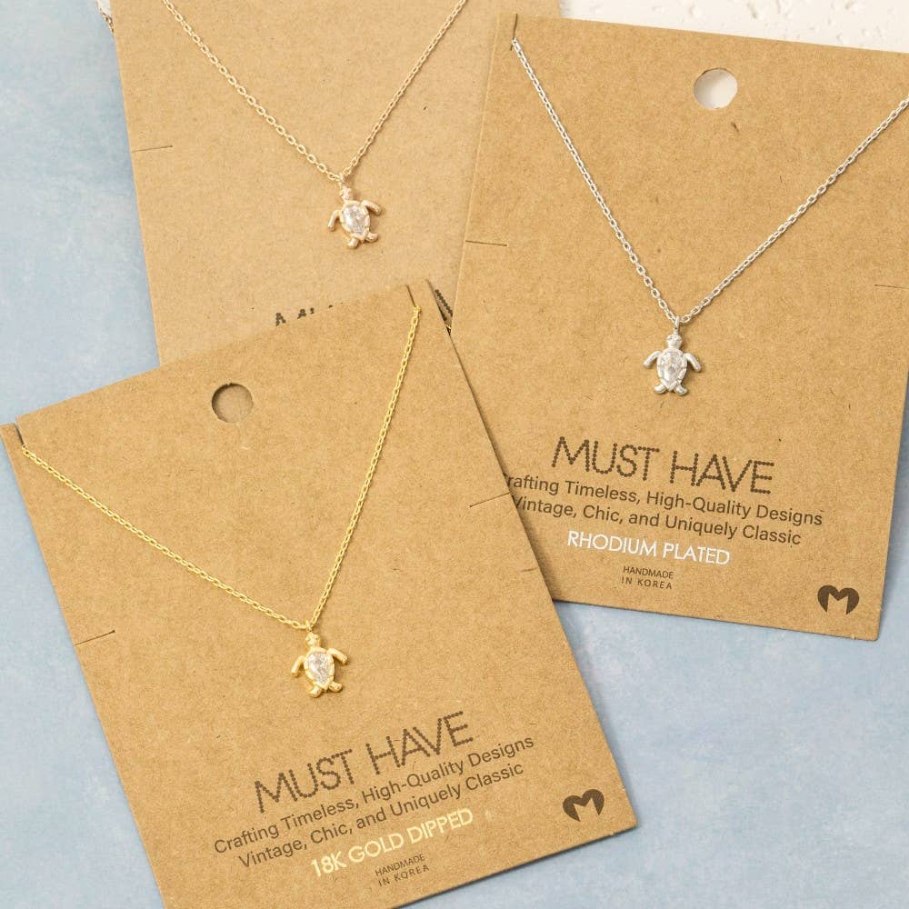 Gold Dipped Cz Turtle Pendant Necklace: G
