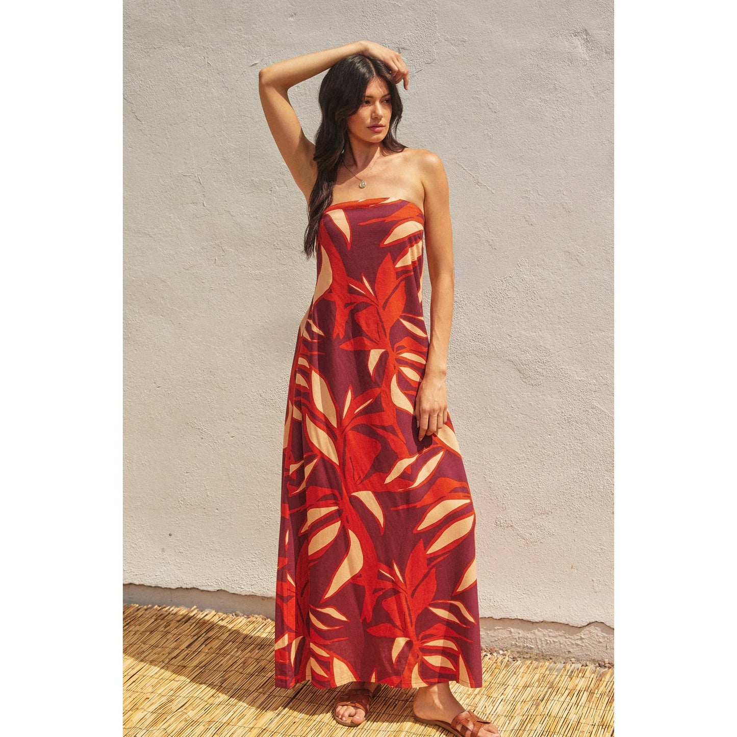 Keep In Touch Strapless Drape Back Maxi Dress: ZINFANDEL / S-M-L(2-2-2)