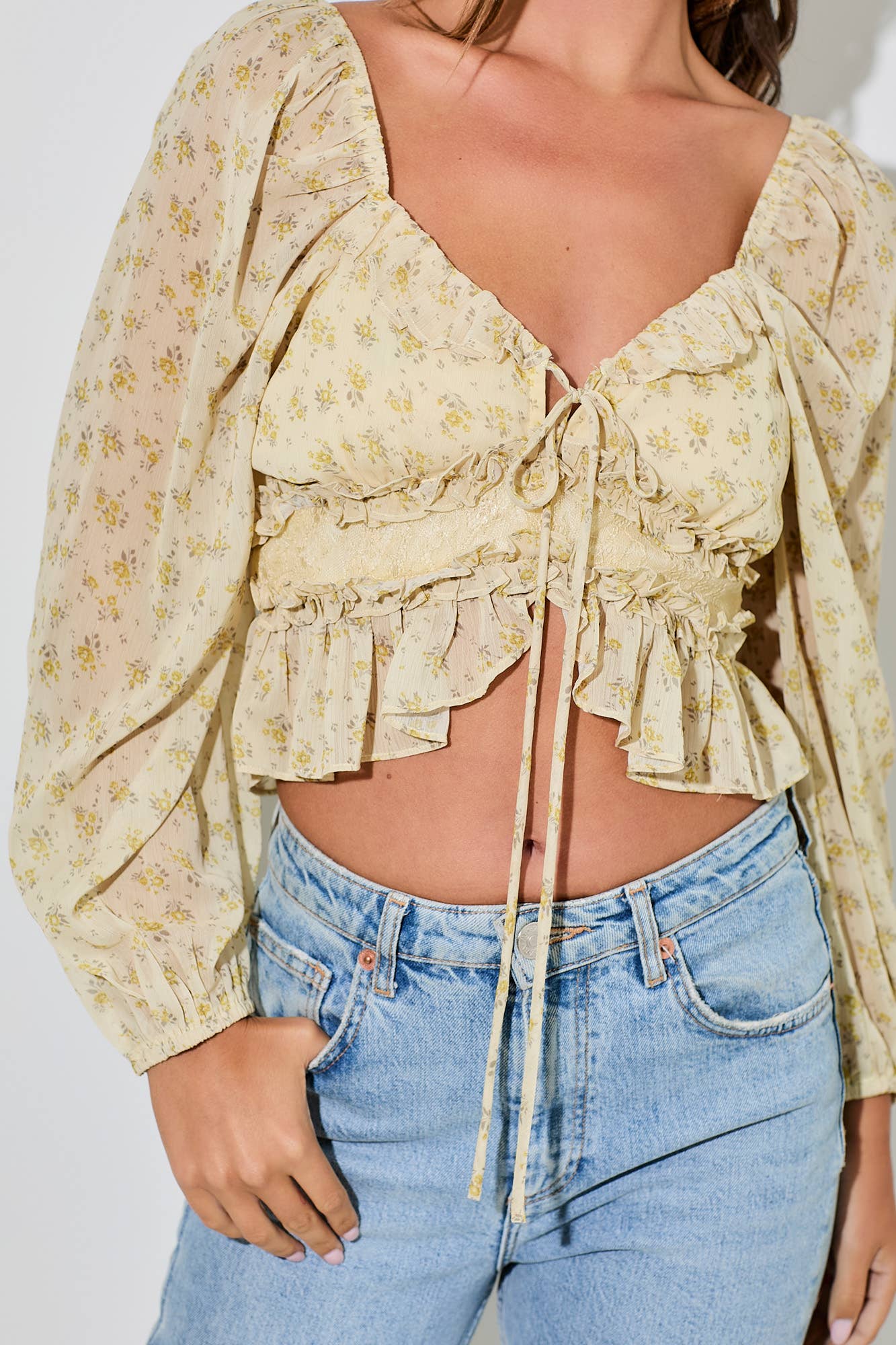 FLORAL LONG SLEEVE BLOUSE: YELLOW BT3459