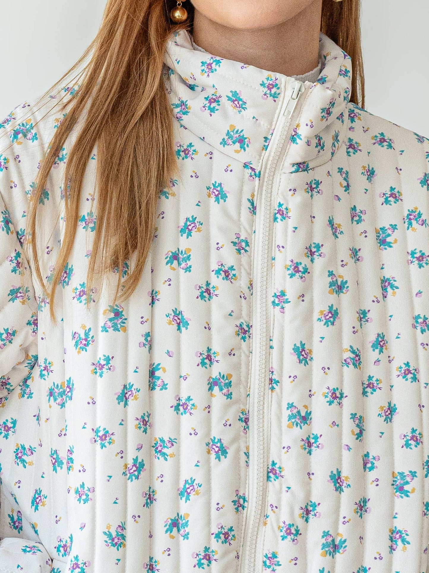 Dainty Floral Quilted Puffer Jacket: RP2457