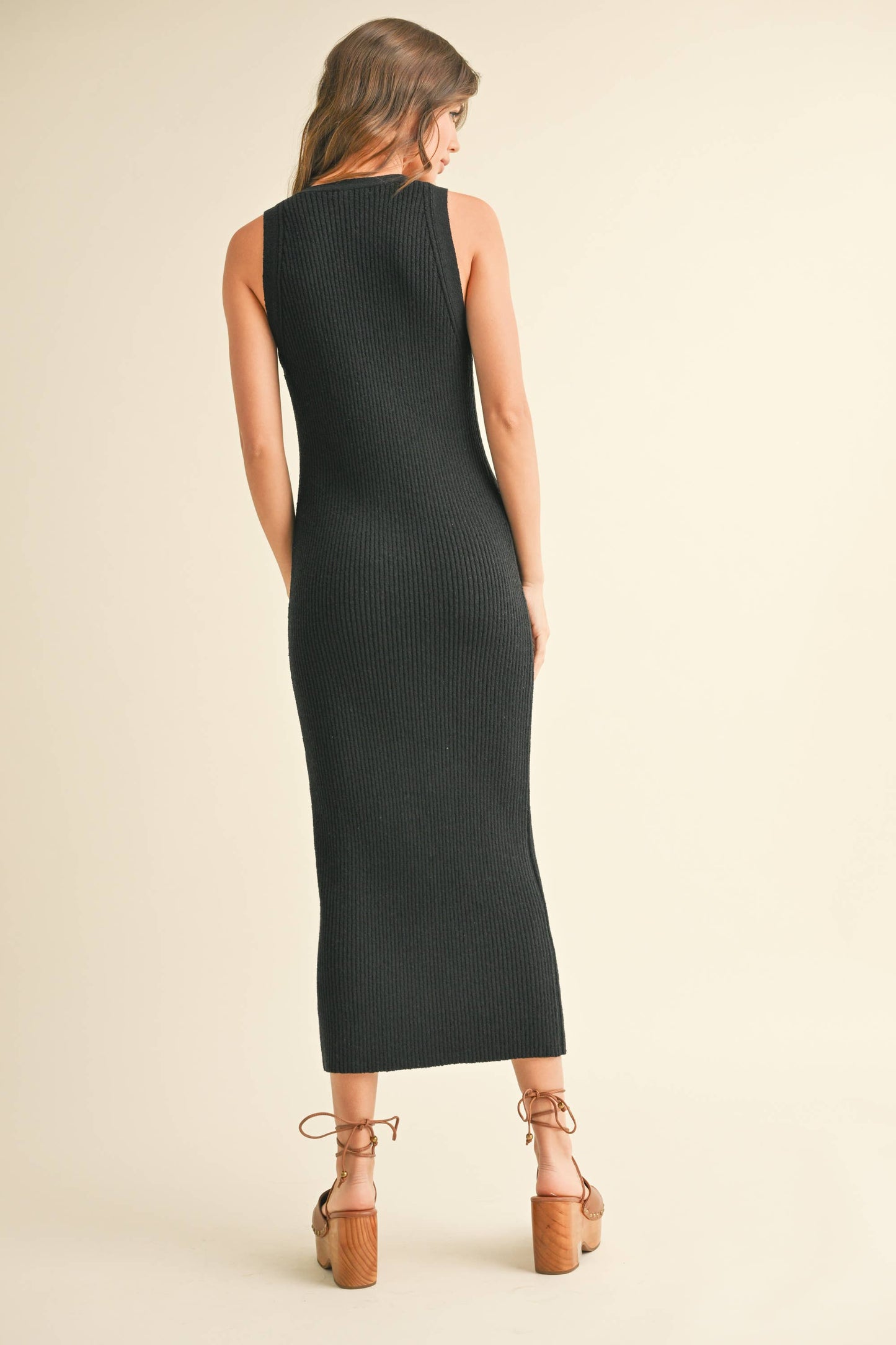 D4238   BUTTONDOWN RIBBED KNITTED LONG DRESS: White