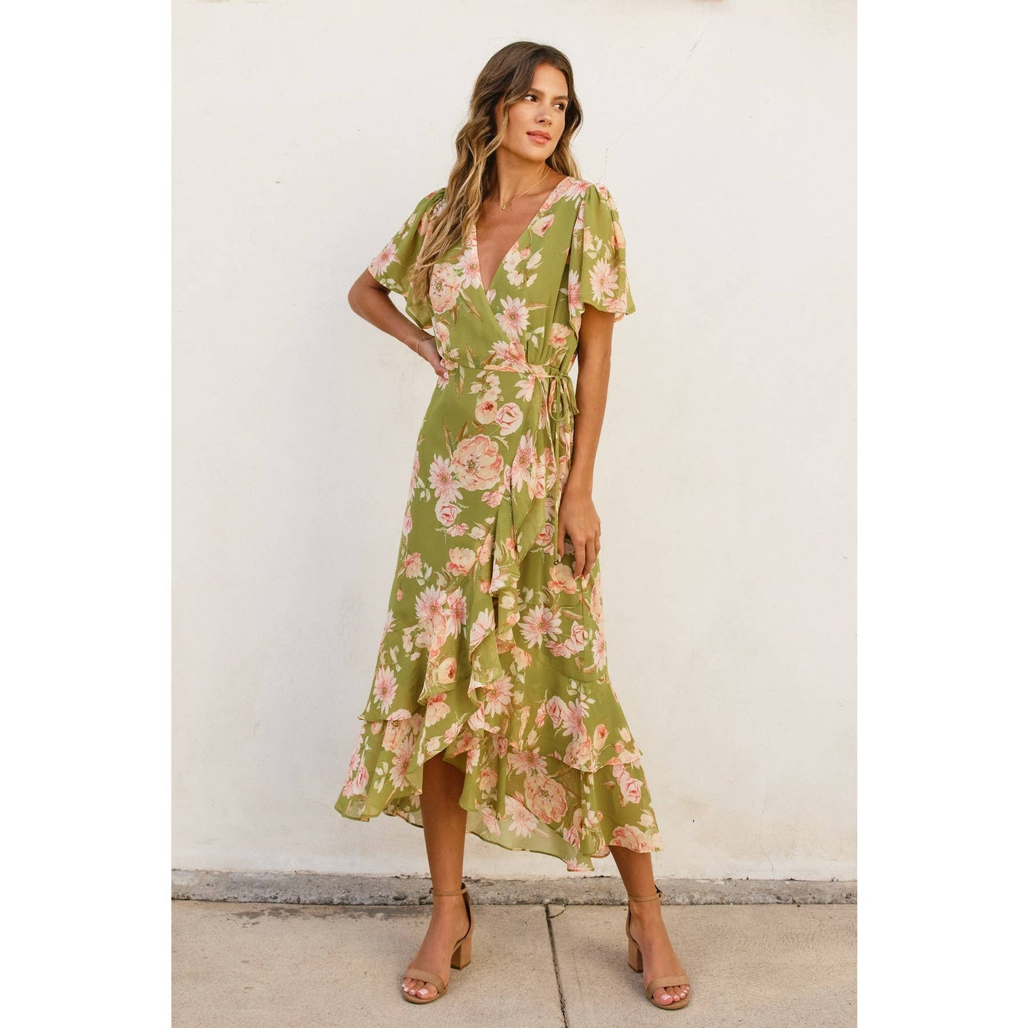 Dream Girl Double Ruffled Hem Wrap Dress: LILY FLORAL / FD10522-P1574_1