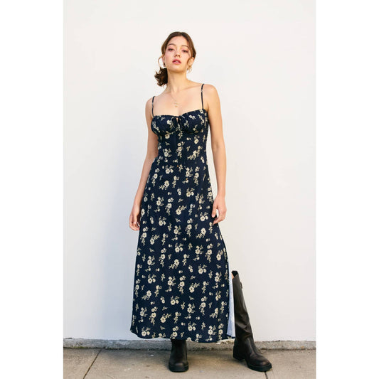 Dancing Moon Front Tie Slit Sleeveless Maxi Dress: MOONLIGHT FLORAL / FD13048-P2094