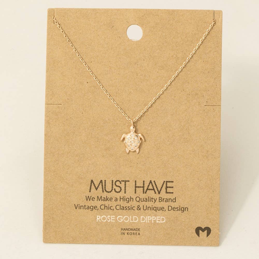 Gold Dipped Cz Studded Turtle Pendant Necklace: G