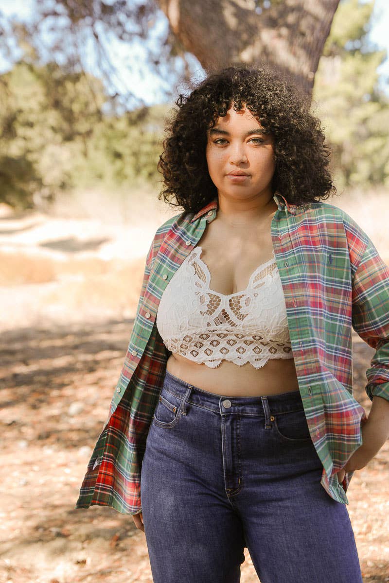 X-Large Padded Crochet Lace Longline Bralette: Sage XL