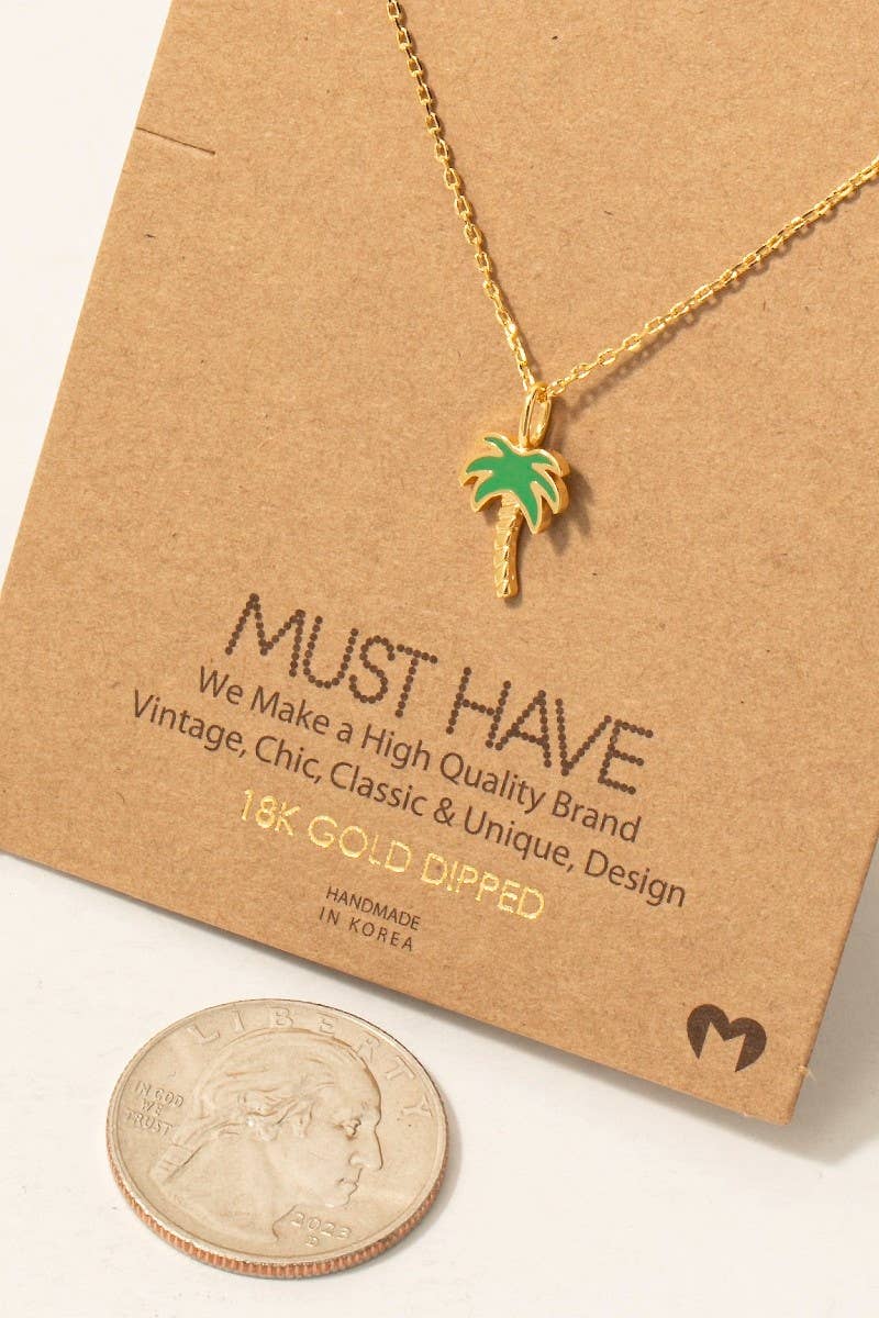 Gold Dipped Epoxy Palm Tree Pendant Necklace: G