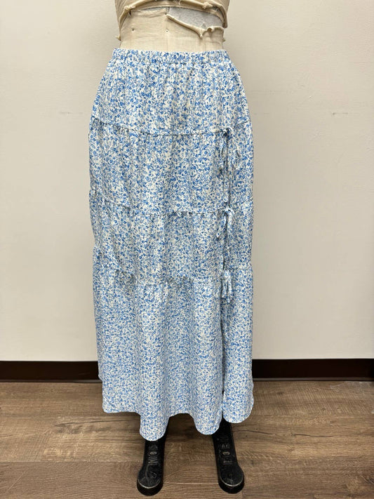 FLORAL TIERED MAXI SKIRT : BLUE BK1317