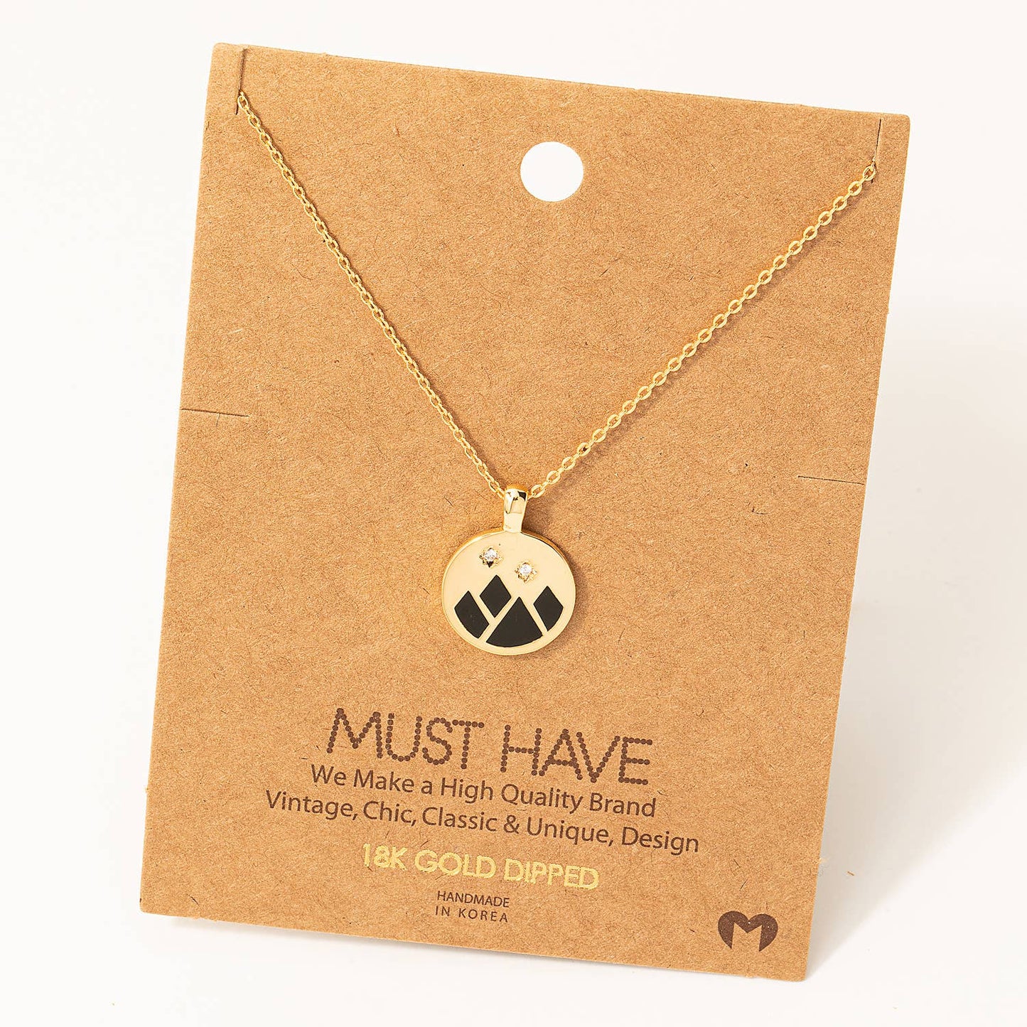 Dainty Mountain Coin Disc Pendant Necklace: WH