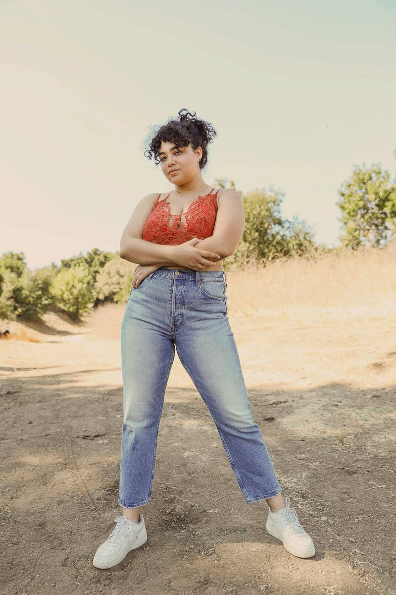 X-Large Padded Crochet Lace Longline Bralette: Gray XL