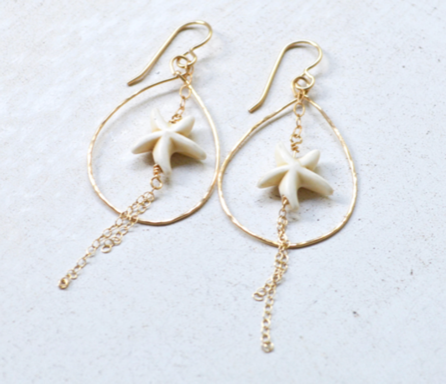 Magnesite Starfish Earrings: Gold Filled