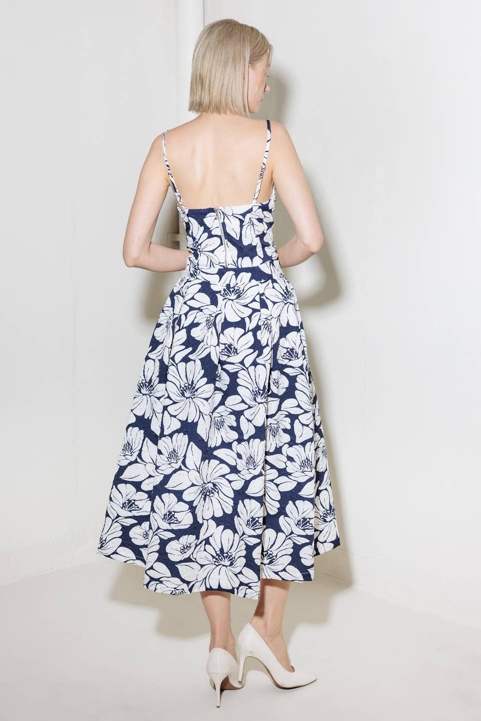 A printed textured woven crop top - FT1451 NAVY: NAVY