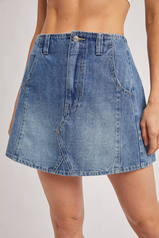 WASHED A-LINE DENIM MINI SKIRT: MED.WASH / B02781