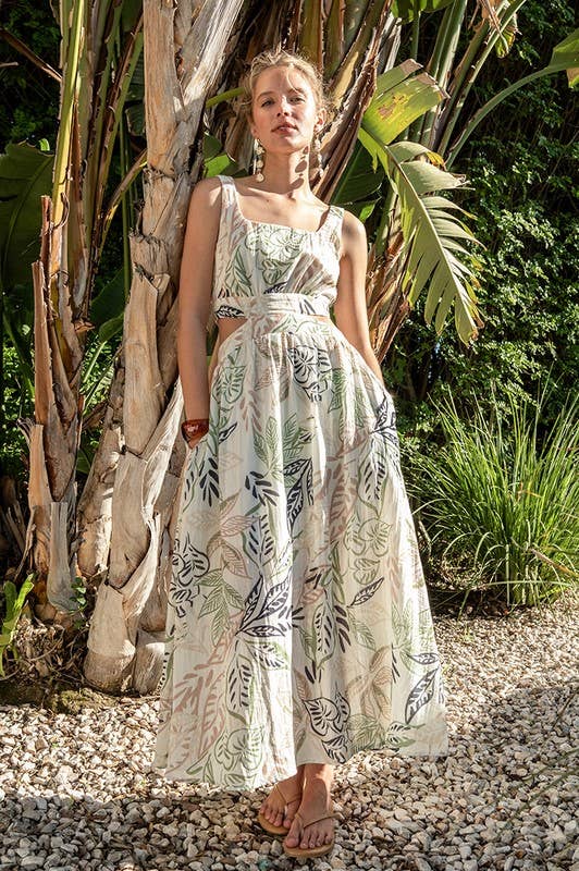 Printed Cutout Midi Dress: D3107F