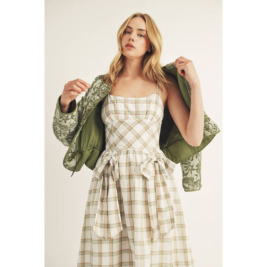 JT5545-1- FLORAL PRINT PADDED JACKET : OLIVE