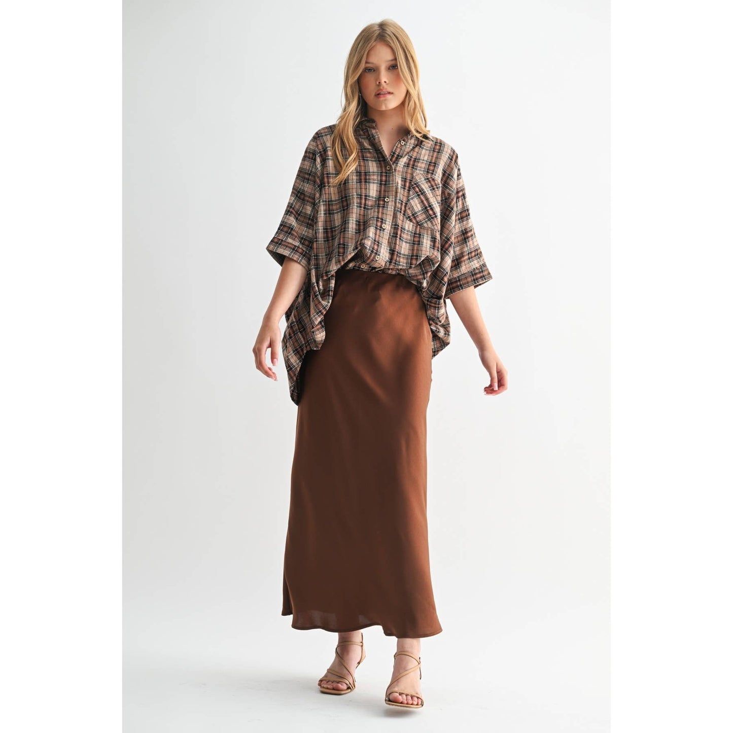 SOLID MAXI SKIRT: Brown / FS65099_4