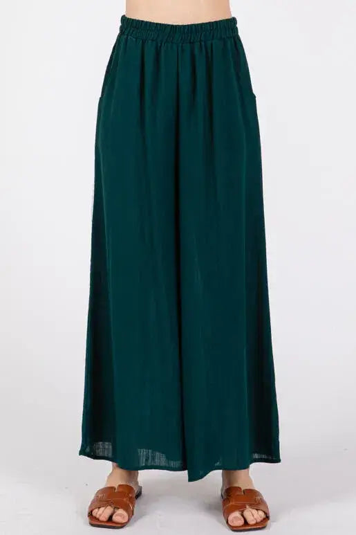 Woven Wide Leg Pull on Pants - NP16207F9: Olive