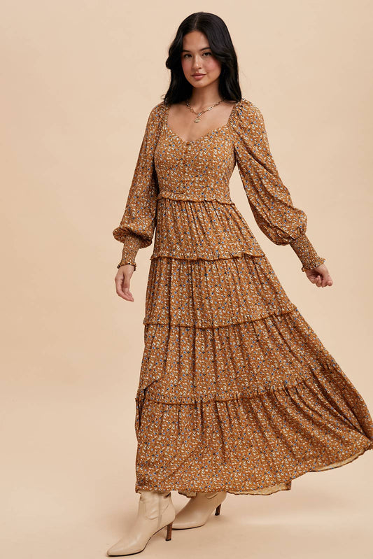 SWEETHEART FLORAL MAXI DRESS: SEPIA / ILD5932