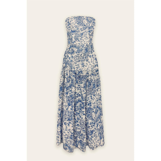 Porcelain Paisley Strapless Drop Waist Maxi Dress: RIVIERA / FD12326-P1729