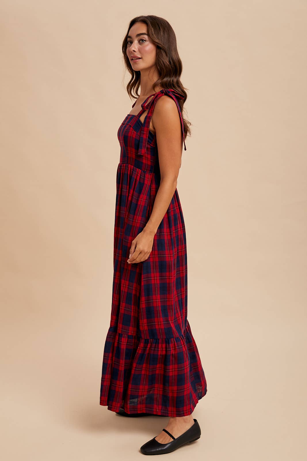 TARTAN COTTON MAXI DRESS: GREEN / ILD6399