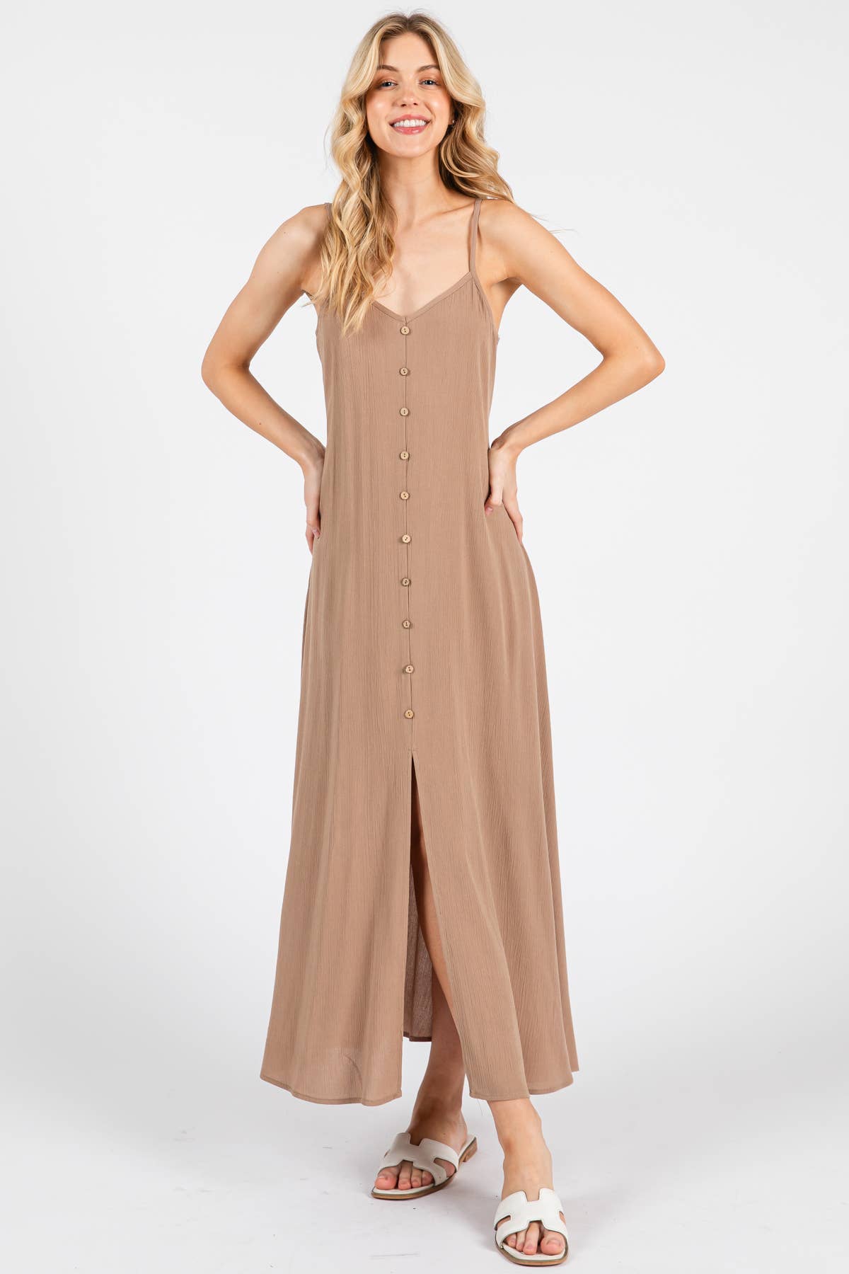 Heavy Gauze Flowy Dress - ND40209-HV: Vintage Olive