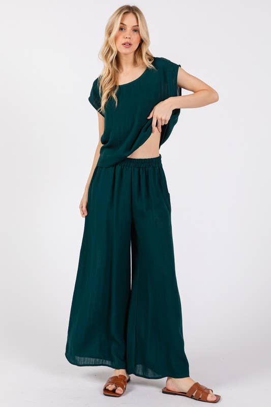 Woven Wide Leg Pull on Pants - NP16207F9: Olive