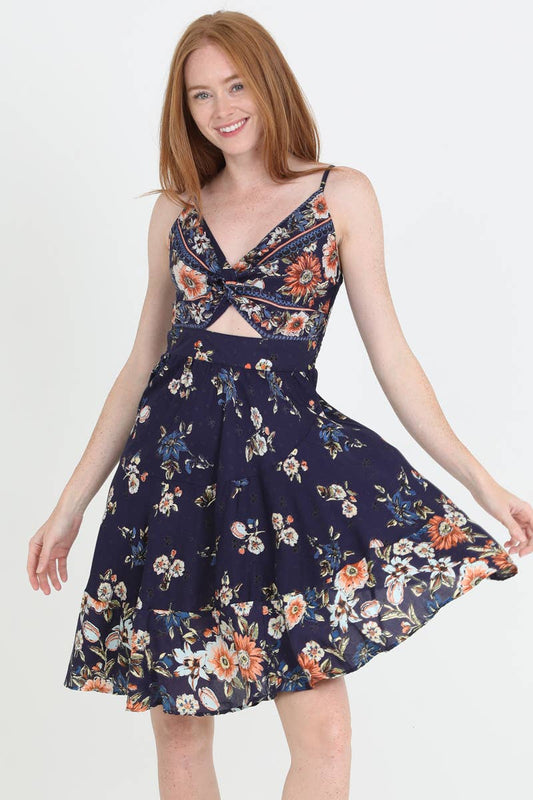 F4L10-FN96 V NECK TWIST FRONT CUT OUT ASYMMETRIC SKIRT DRESS