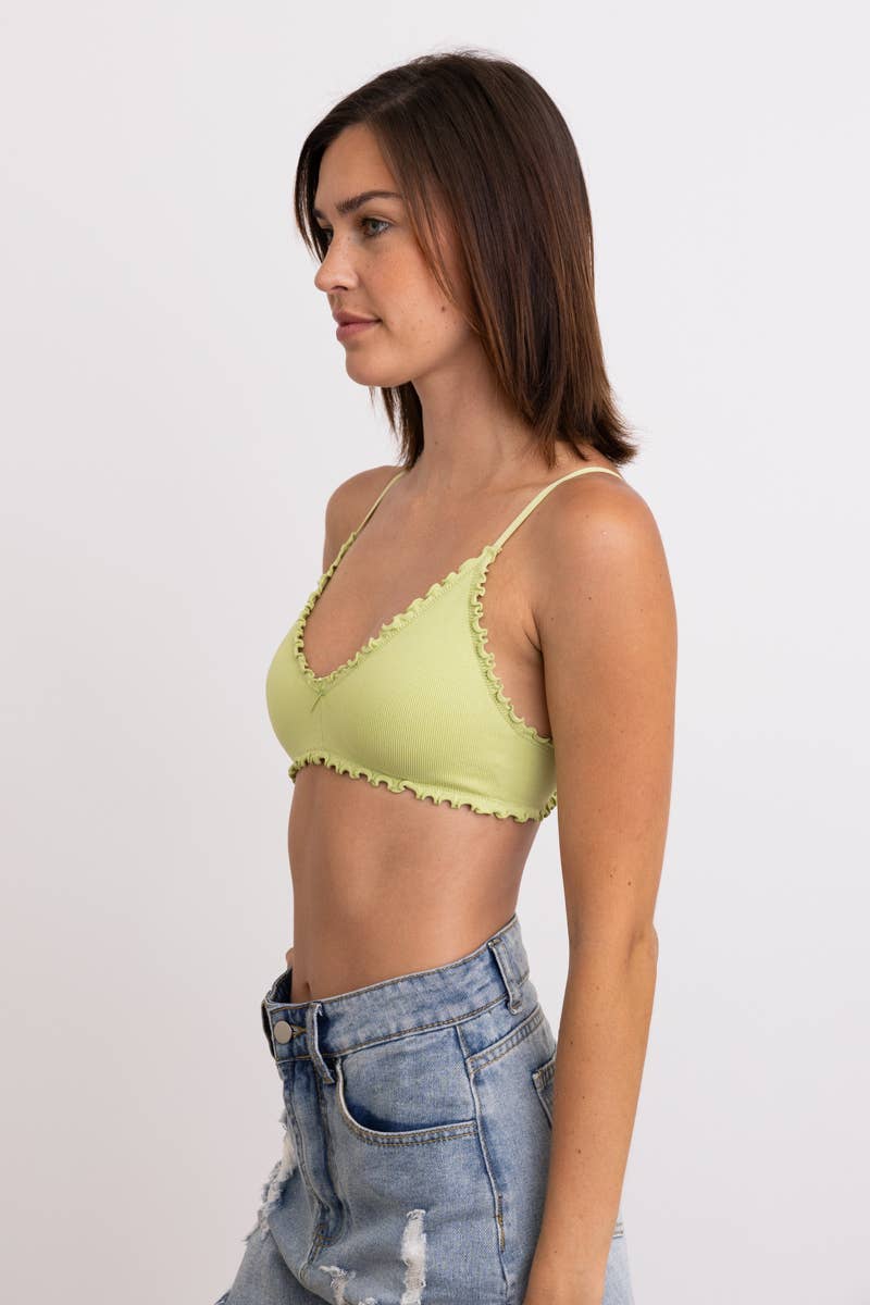 Seamless Lettuce Edge Bow Tie Triangle Bralette 🥬: Black YL-5664