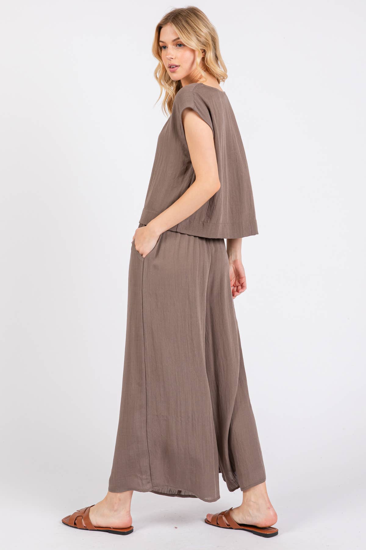 Woven Wide Leg Pull on Pants - NP16207F9: Olive