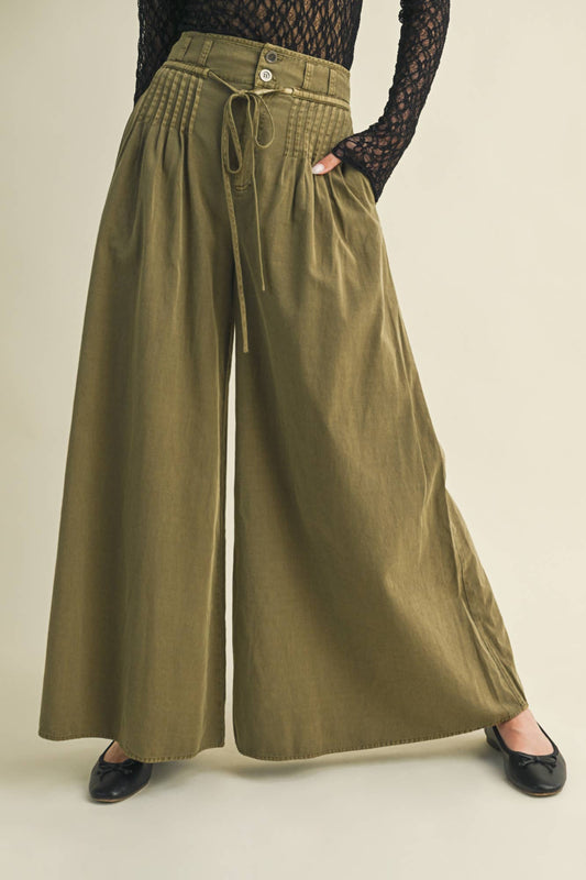 PINTUCK WIDE LEG PATNS: OLIVE / GS30006