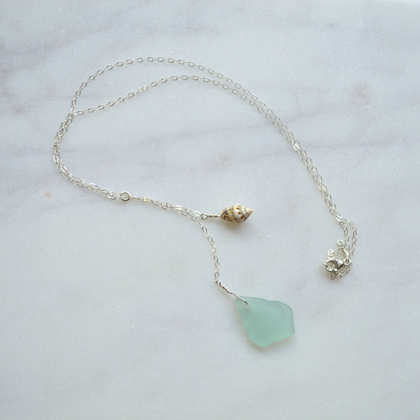 Sea Glass Shell Necklace in Sterling: 16 inches