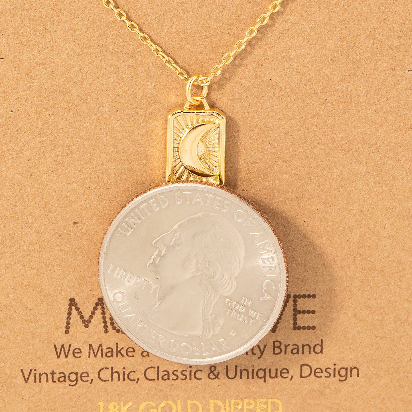Crescent Moon Rectangle Pendant Necklace: G