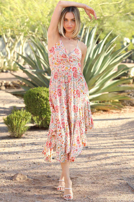 H4519-WA34 V NECK HANKY HEM TWIST FRONT SUNDRESS