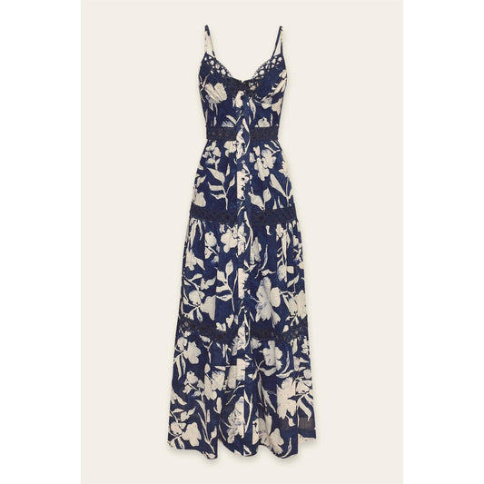 Indigo Mood Lace Inset Tiered Maxi Dress: NAVY PEONY / FD12782-P2012