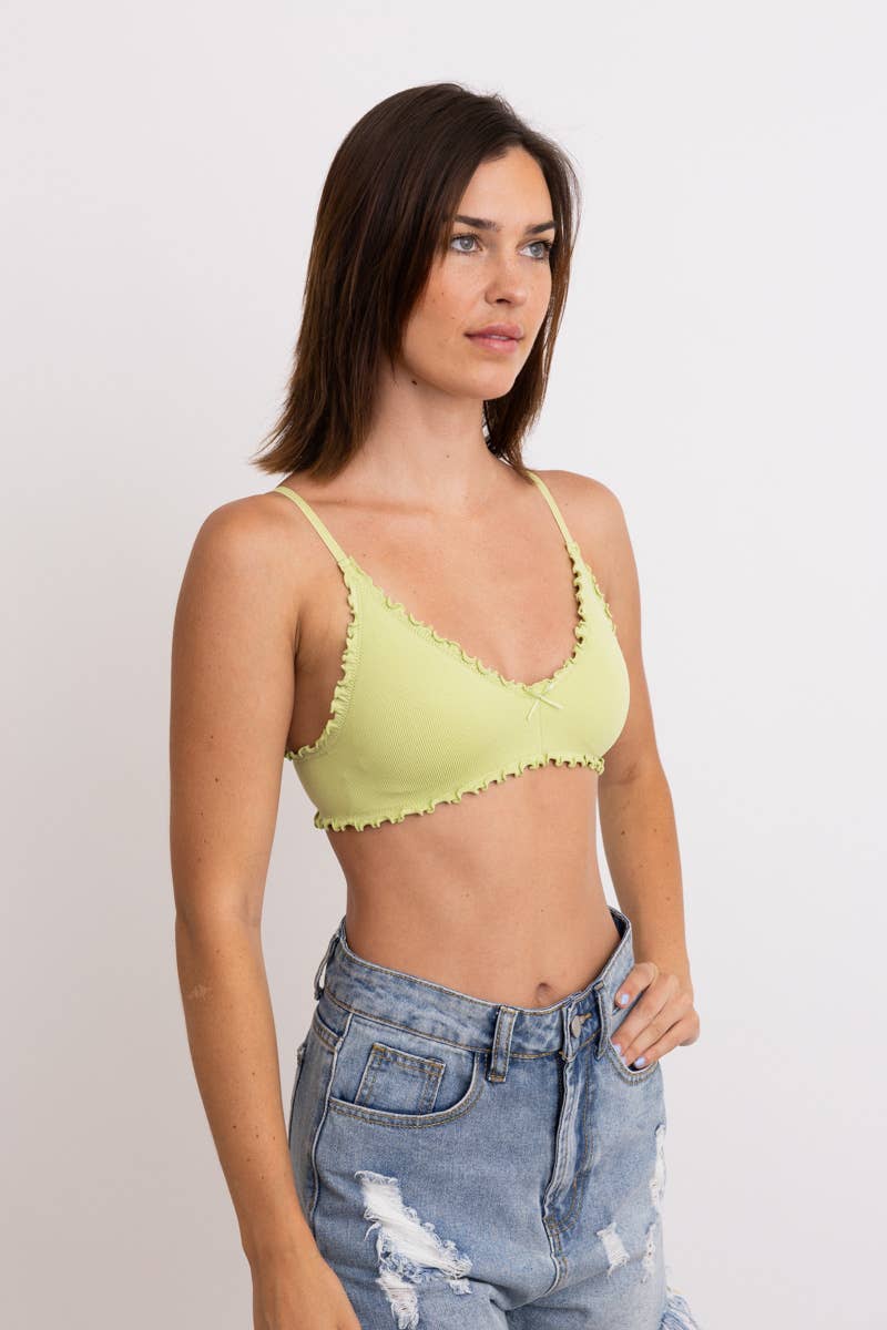 Seamless Lettuce Edge Bow Tie Triangle Bralette 🥬: Black YL-5664