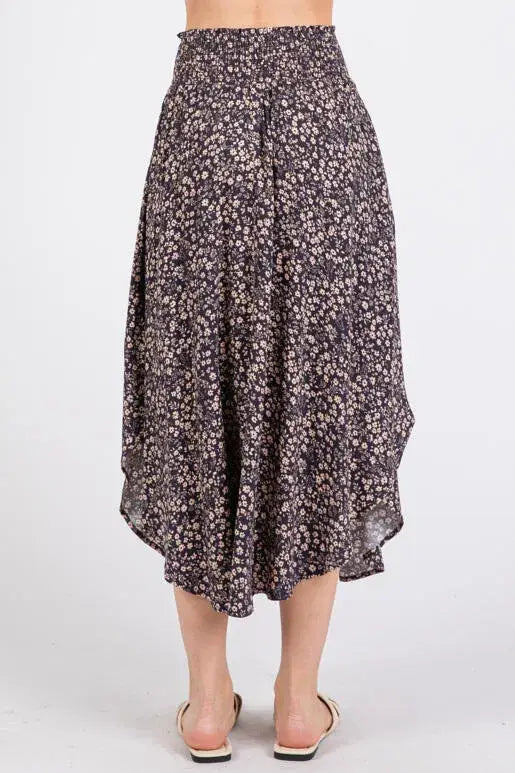 Print Waist Smocked Skirts - VNS16762H8: Night Purple