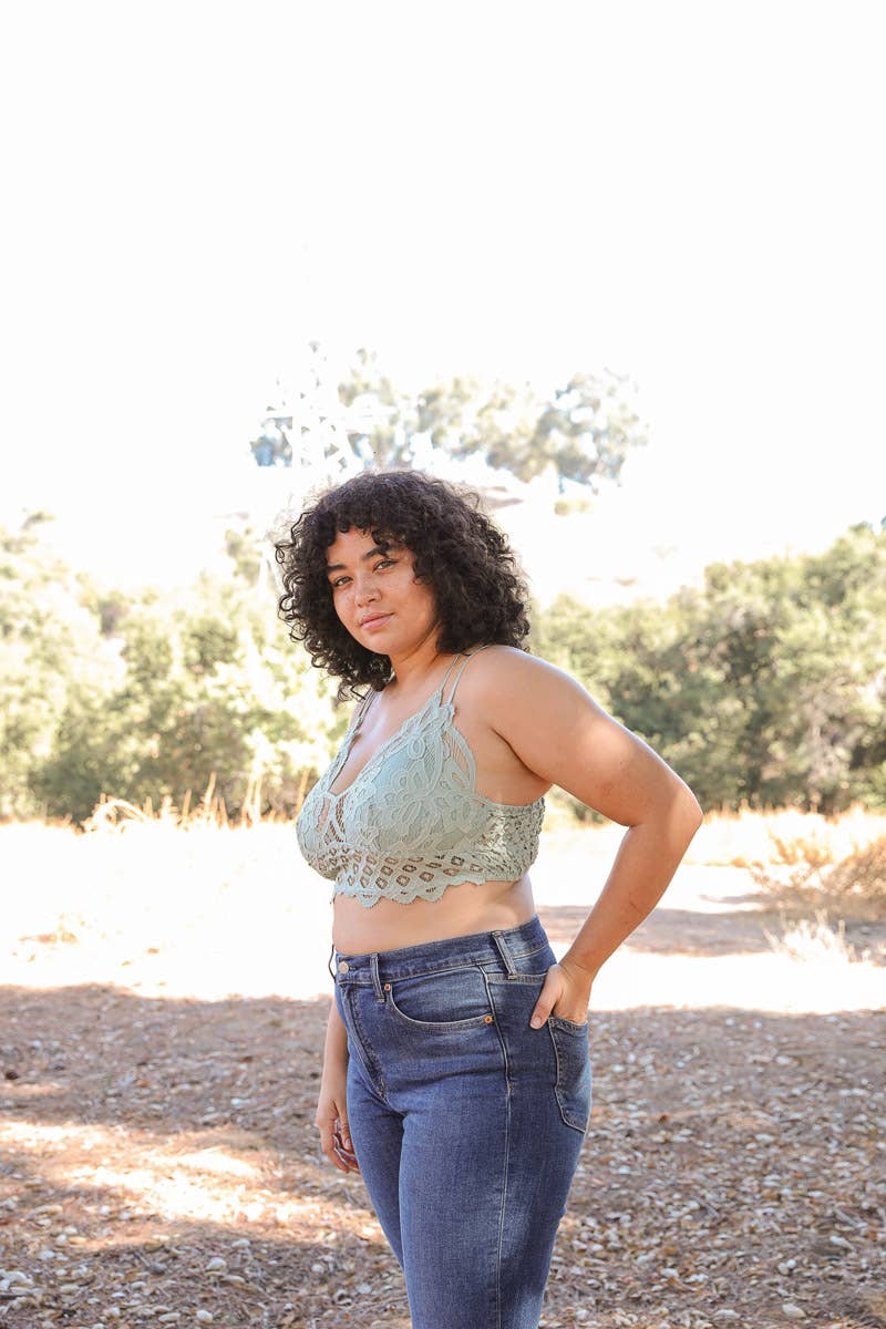 X-Large Padded Crochet Lace Longline Bralette: Gray XL