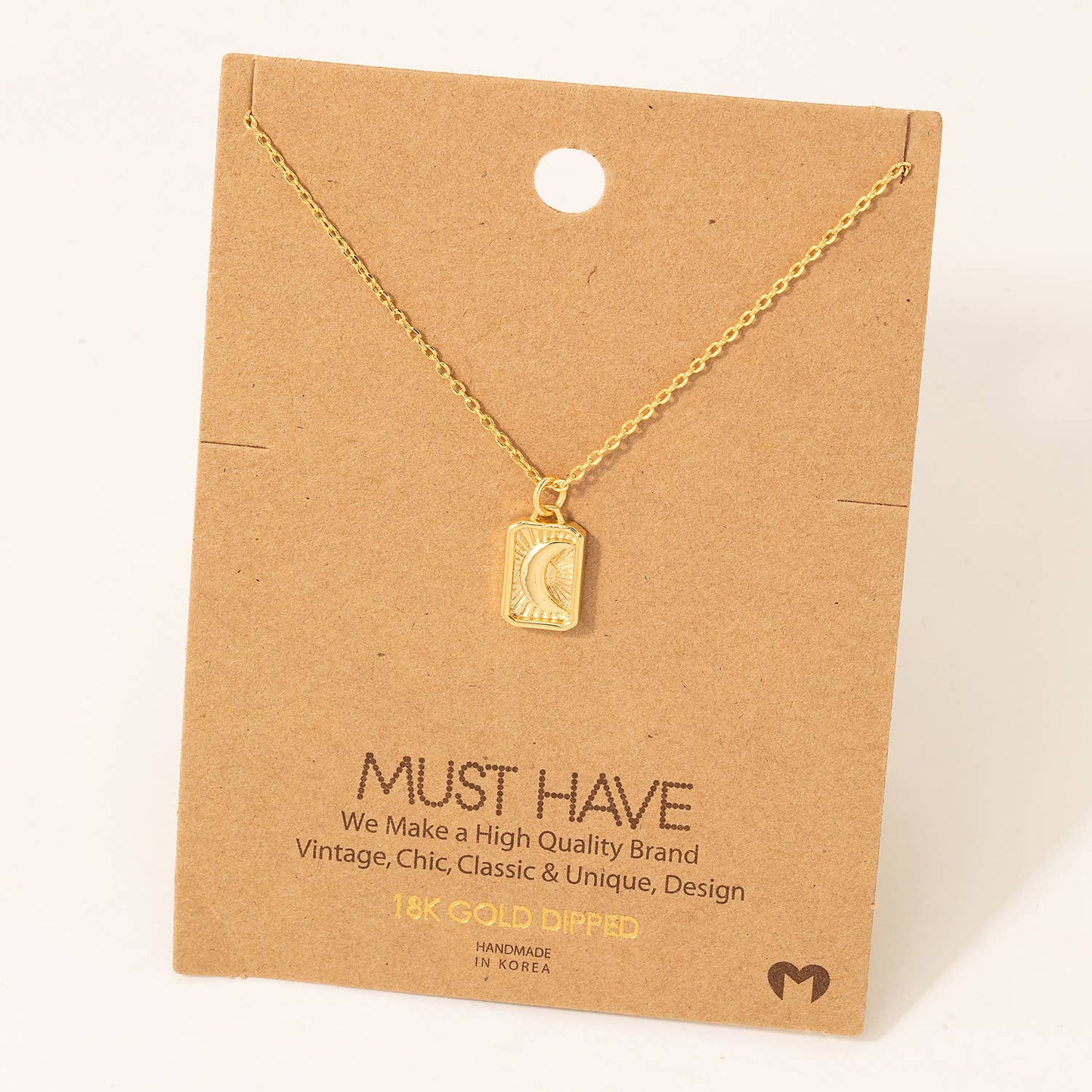 Crescent Moon Rectangle Pendant Necklace: G