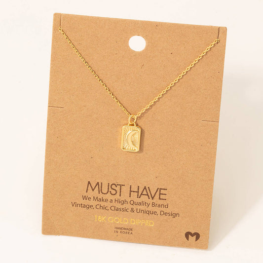 Crescent Moon Rectangle Pendant Necklace: G
