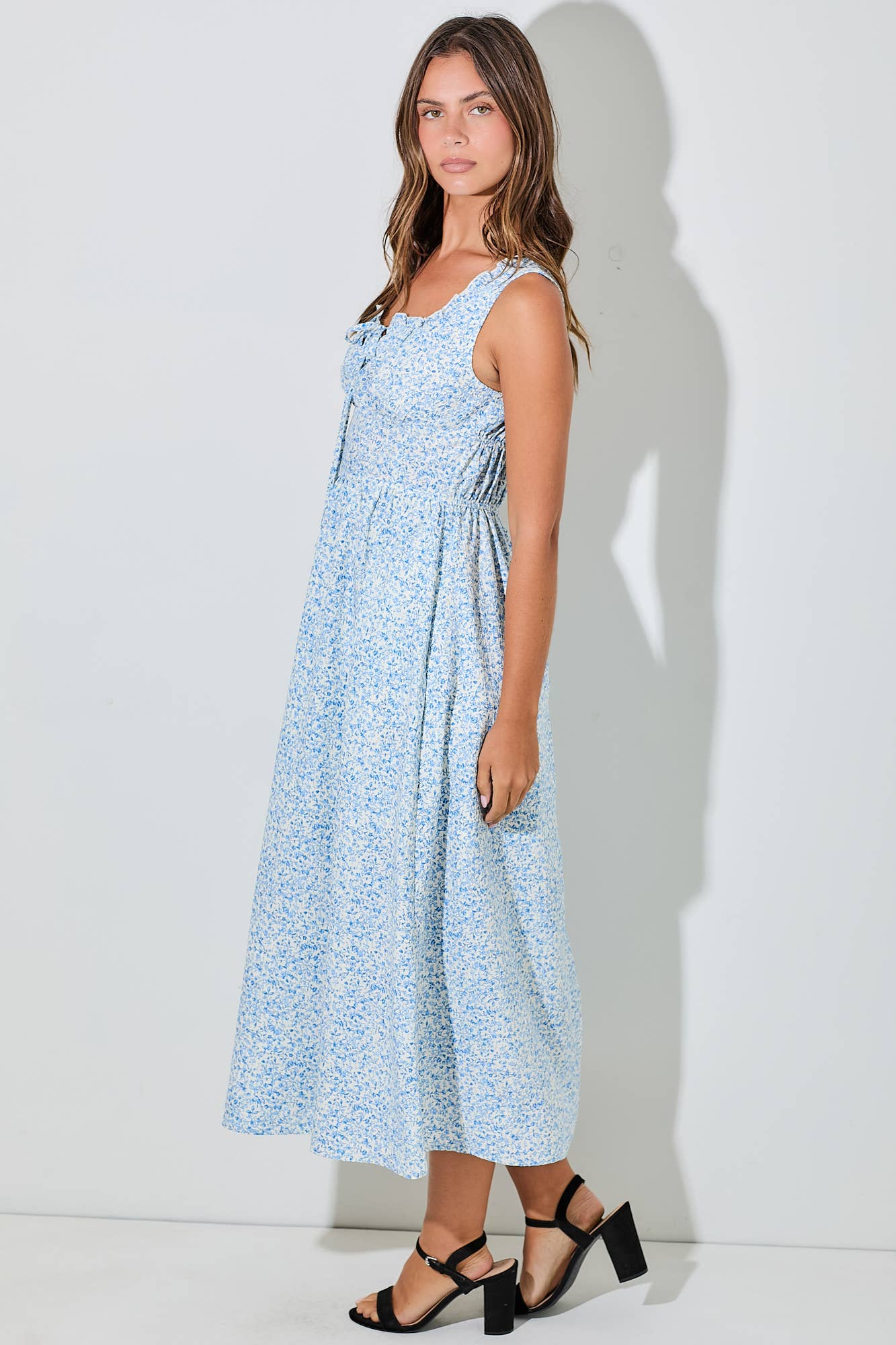 FLORAL MIDI DRESS: TAUPE BD5909
