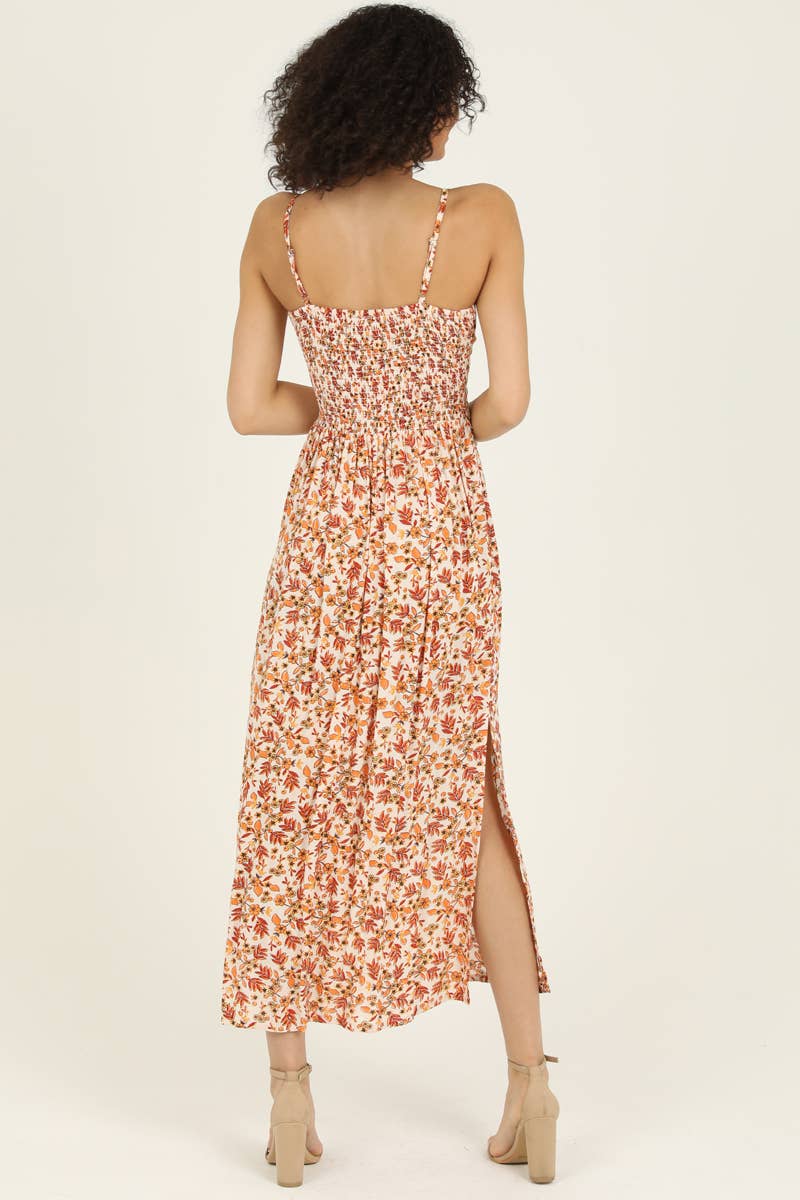 F4B48-FP57 V NECK TWIST FRONT CUT OUT MAXI DRESS