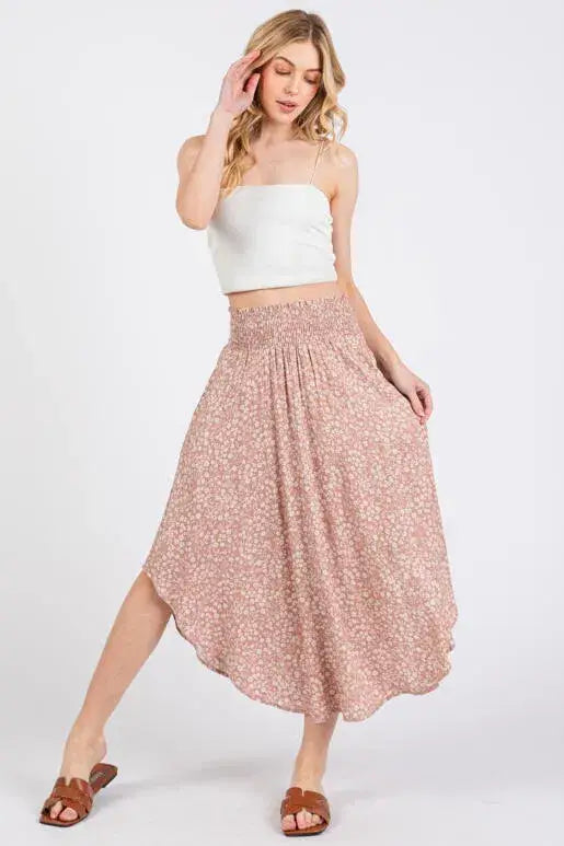 Print Waist Smocked Skirts - VNS16762H8: Night Purple