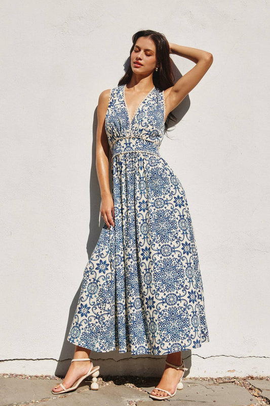 Summer In Capri Scalloped Lace Maxi Dress: AZALEA MOSAIC / FD12228-P1828
