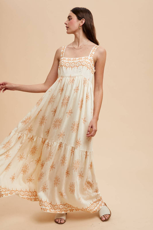 BORDER PRINT MAXI DRESS: BRAN / ILD6311