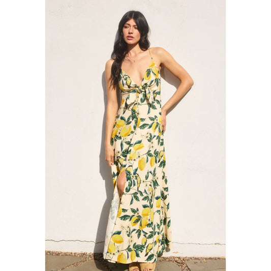 Vintage Lemonade Knot Front Maxi Dress: LEMON GARDEN / FD11729-P1919