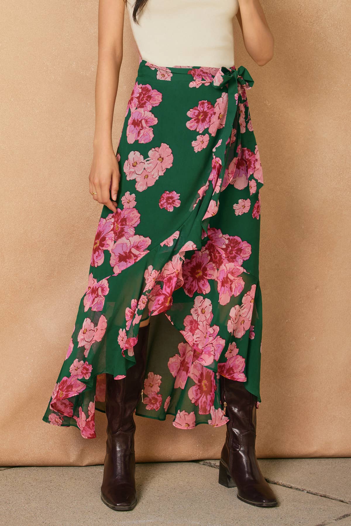 Desert Bloom Ruffled Hem Wrap Skirt: JASPER ROSE / FS11375-P2113