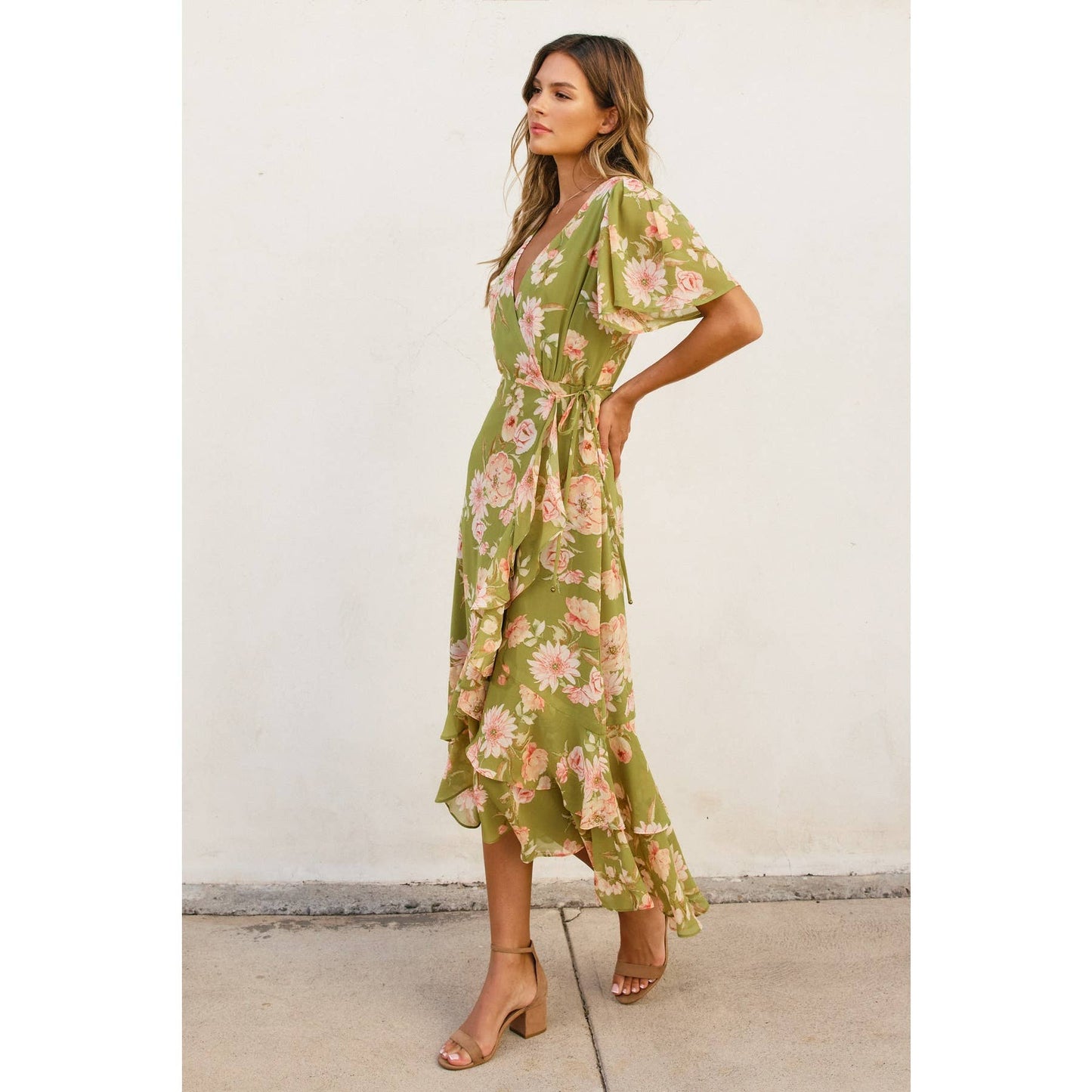 Dream Girl Double Ruffled Hem Wrap Dress: LILY FLORAL / FD10522-P1574_1