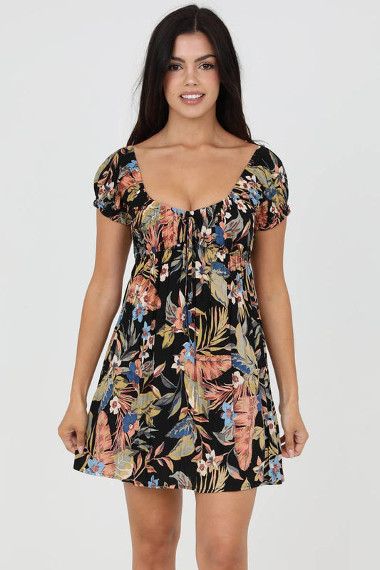 C4A28-A878 PRINTED SHORT SLEEVE SHORT DRESS
